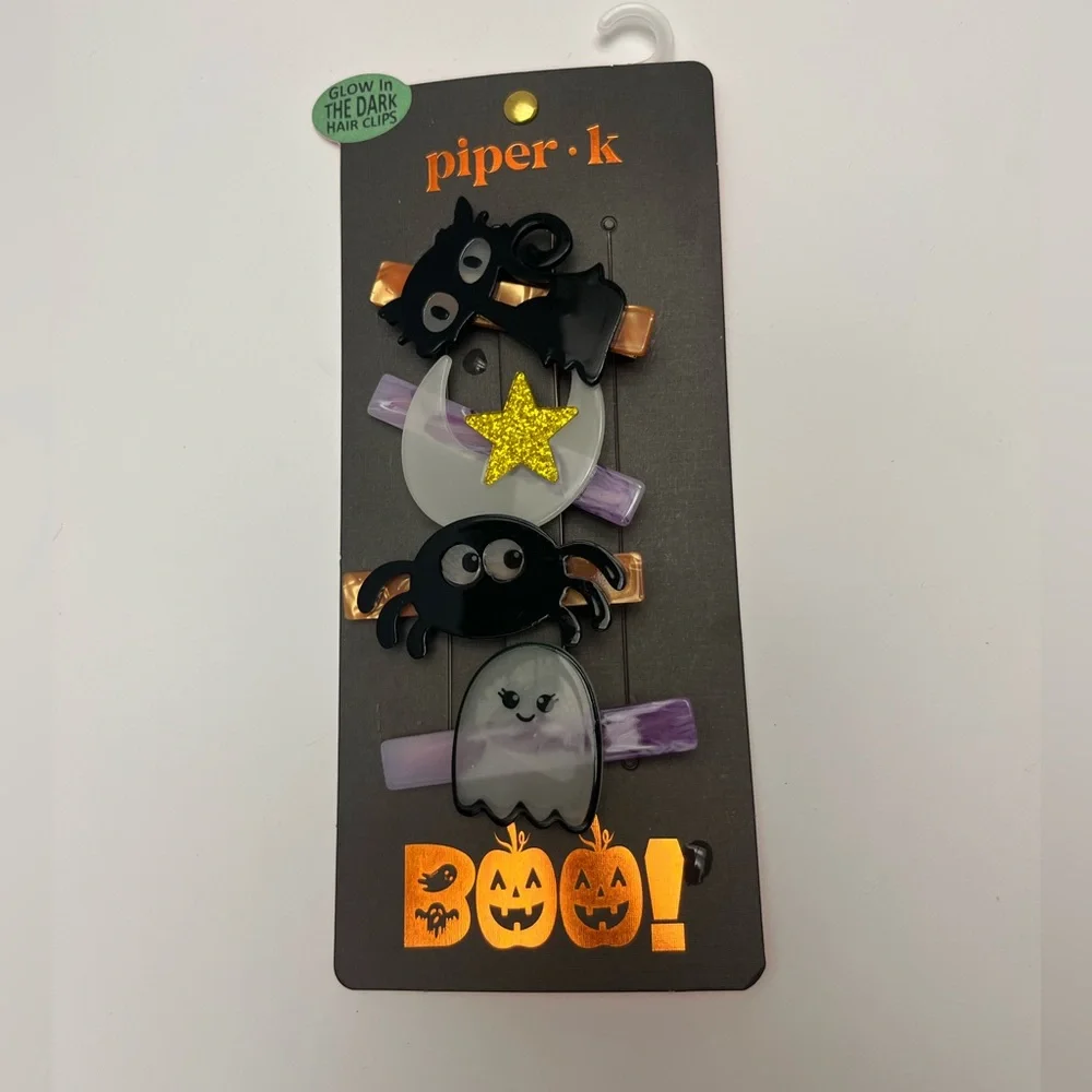 NWT 👻🌙 🐈‍⬛ Piper K Halloween Spider Ghost Cat Moon & Star barrettes